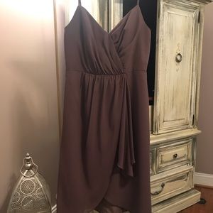 Light brown cocktail dress with flowing detail